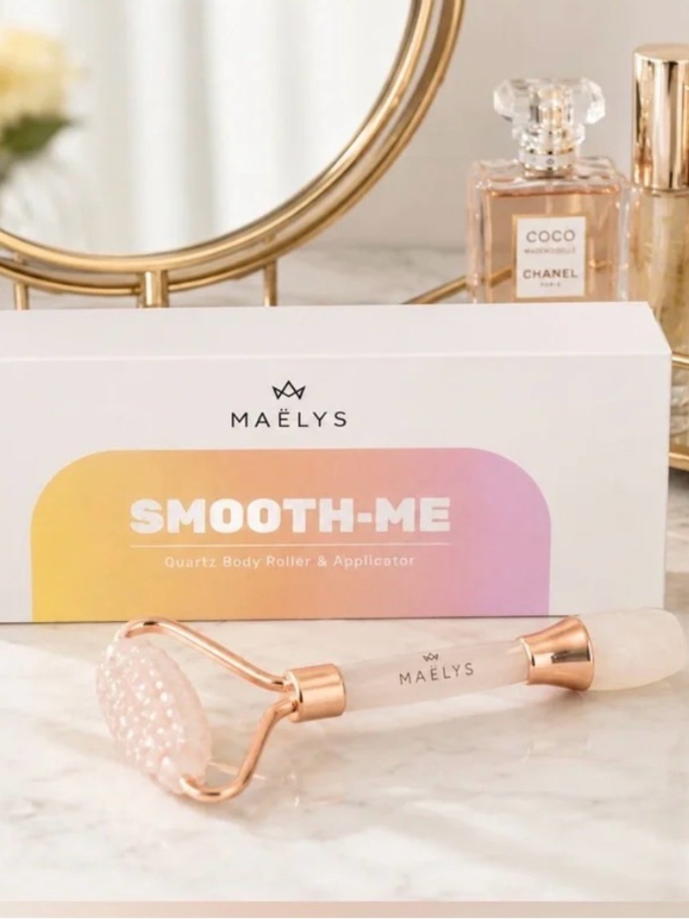 Maëlys Smooth-Me Rose Quartz Body Roller & Applicator - Pink NIB